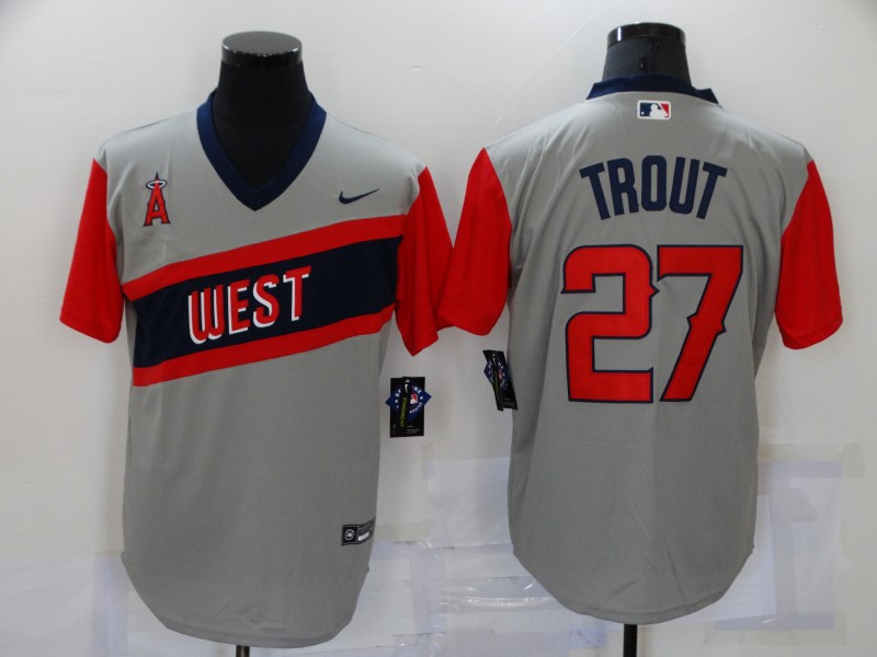 Men's Los Angeles Angels Mike Trout #27 Gray Printed Jersey